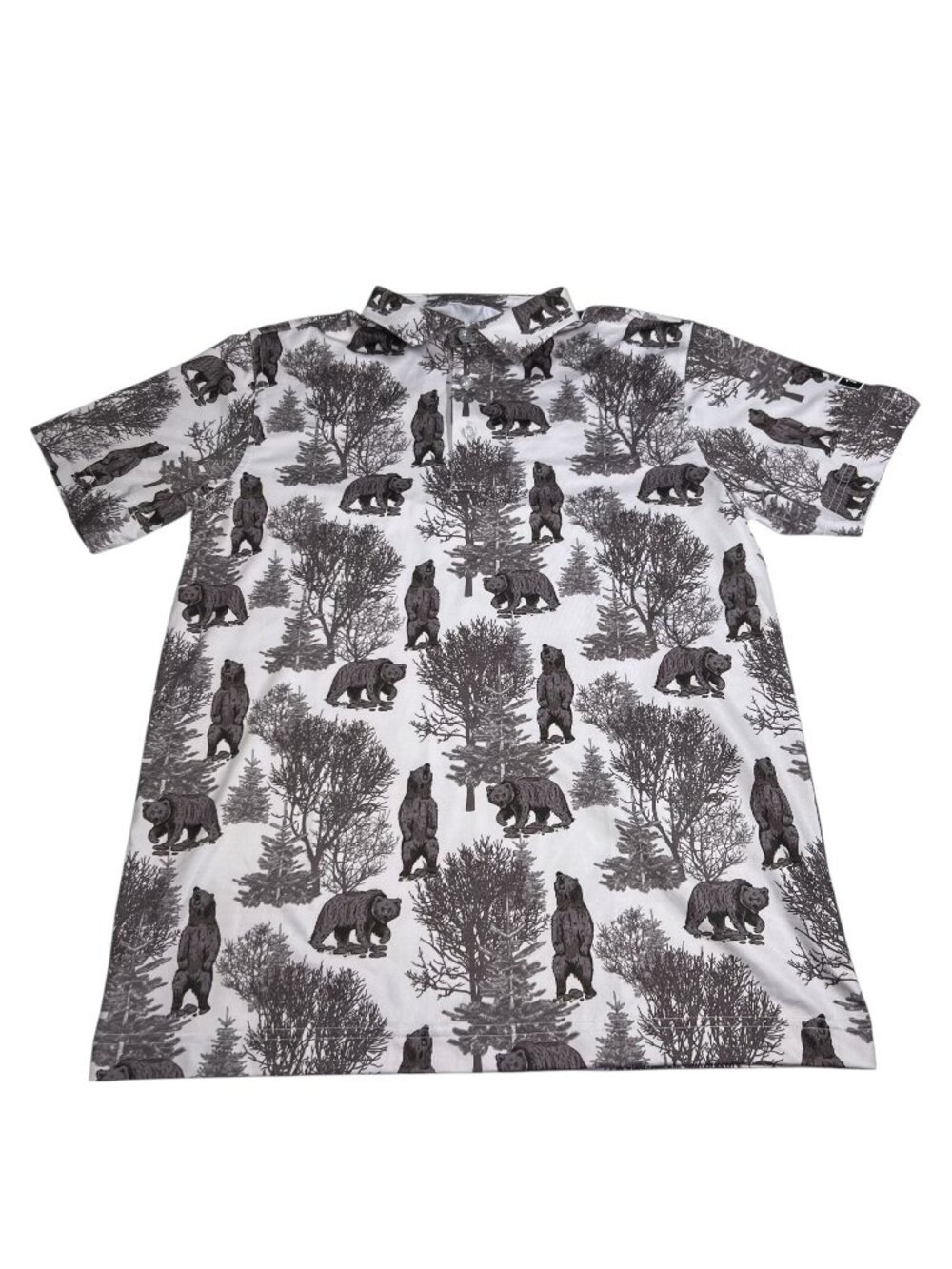 Waggle Mens Bear Print Polo Short Sleeve Shirt Size Small Performance Stretch